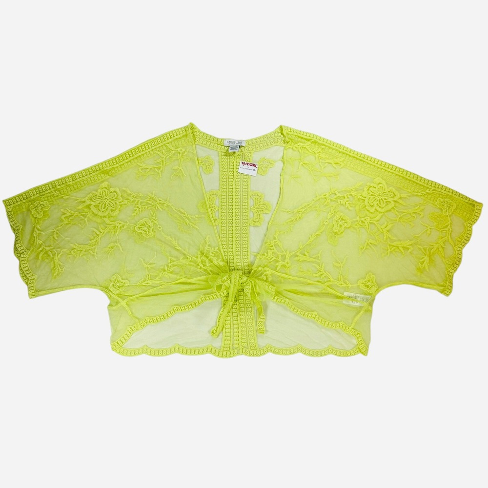 Rachel Zoe Lime Green Mesh Floral Lace Tie Front Shrug Bolero One Size NWT